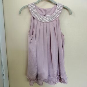 Pearl embellished soft Lilac pink flowy tank blouse top M wedding formal
